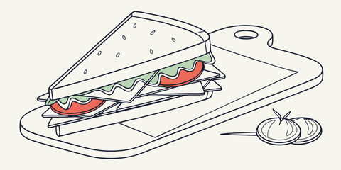 Delicious layered sandwich with fresh ingredients presented on a wooden cutting board, perfect for culinary inspiration.