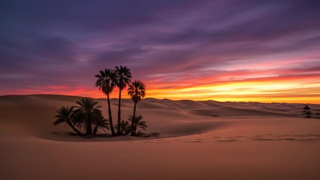 Desert sunset with palm trees
