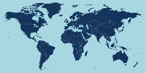 Global map highlighting international borders, perfect for business, travel, and educational concepts.