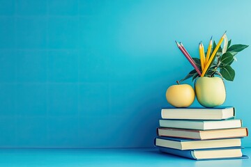 Vibrant Image of Back to School Concept on Blue Background with Copy Space