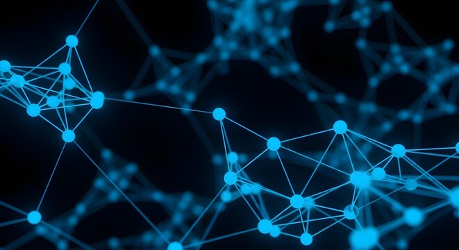 Abstract blue network of connected glowing nodes connection