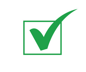 Green check mark in square White box Approval Icon on transparent background