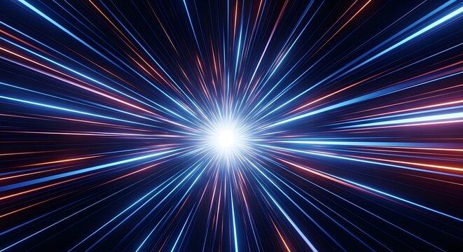 Bright light explosion with blue and orange streaks