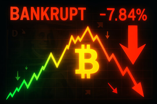 Bitcoin Price Crash with Bankruptcy and Market Decline Indicator