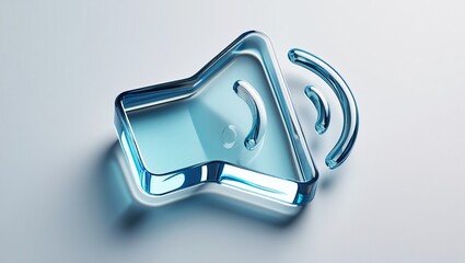 Glass mute icon in 3D style with soft glass shadow.