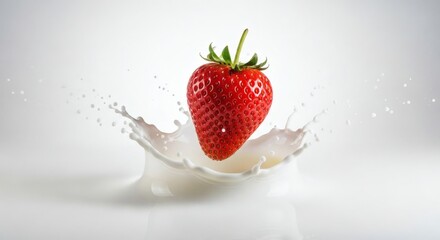 Fresh Strawberry Splashing into Creamy Milk Creating a Dynamic Splash for a Delicious and Healthy Treat