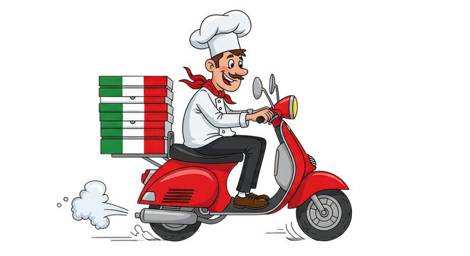 Pizza Chef Scooter Delivery Cartoon