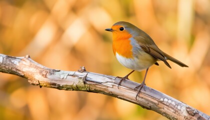 Obraz premium Robin bird perched on branch natural habitat wildlife photography autumn environment close-up view beauty of nature
