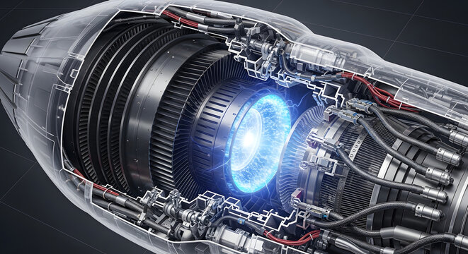 Futuristic Jet Engine Cutaway with Plasma Core - Advanced Technology Concept