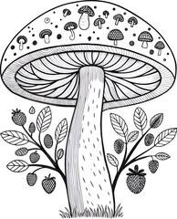 mushroom line art black design variant