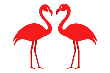 red color Flamingos standing silhouette illustration