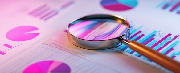 The magnifying glass revealing detailed statistical graphs for insight analysis.