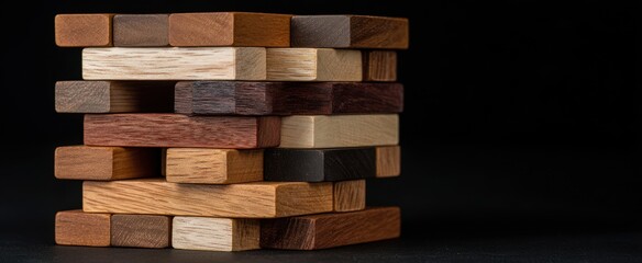 The wooden blocks stacked intricately for a challenging game of strategy and fun.