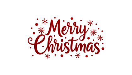 Festive red script greeting with snowflakes and dots isolated on a transparent background Christmas holiday