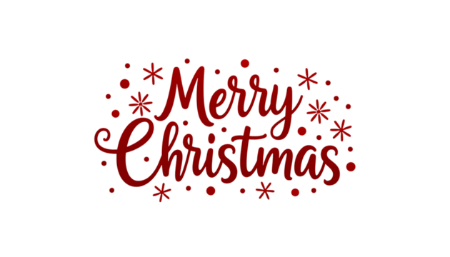 Festive red script greeting with snowflakes and dots isolated on a transparent background Christmas holiday