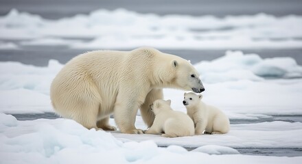Polar Bear Family on Ice