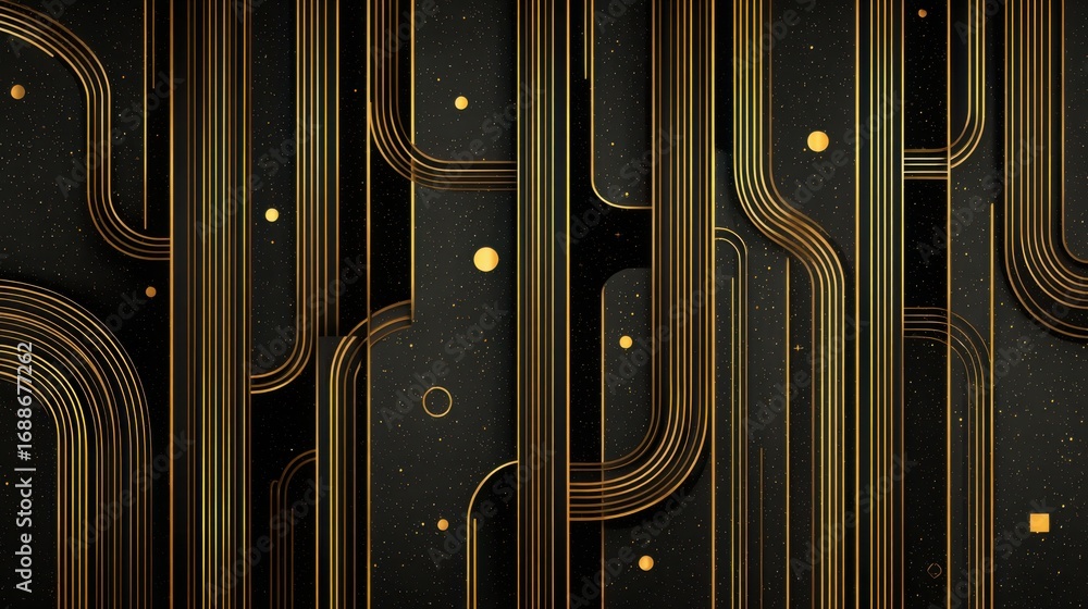 Aufkleber intricate golden lines weave through a dark background, creating a mesmerizing abstract pattern. thi
