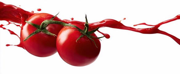 The vibrant splash of fresh tomatoes with juice creating a dynamic visual impact.