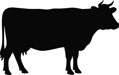 Silhouette cow farm animal livestock mammal grazing meadow silhouette vector