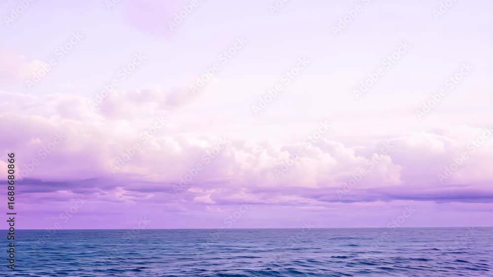 Poster a tranquil ocean scene at twilight featuring a horizon adorned with soft purple clouds. the calming 