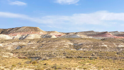 Breathtaking landscape of colorful mountains and hills. The mountain ranges and slopes are of a...