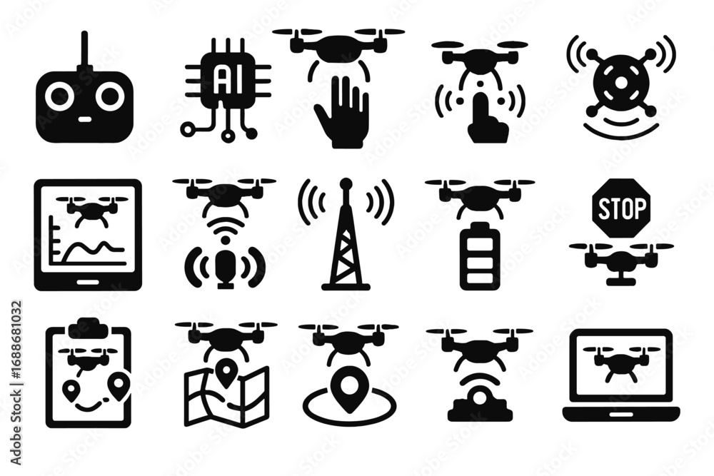 Aufkleber drone vector quantum monitor interface ai emergency link icon controller gps gesture