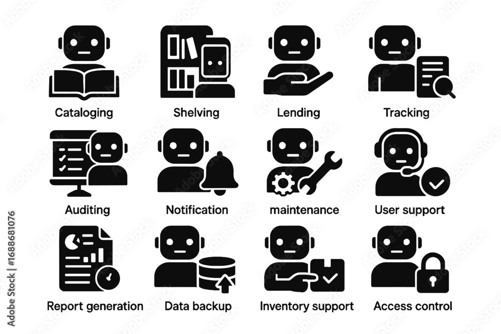 Aufkleber shelving icon vector librarian icons notification auditing support ai generation data access