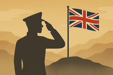 British army soldier salute union jack flag remembrance day military veteran patriotic uk illustration