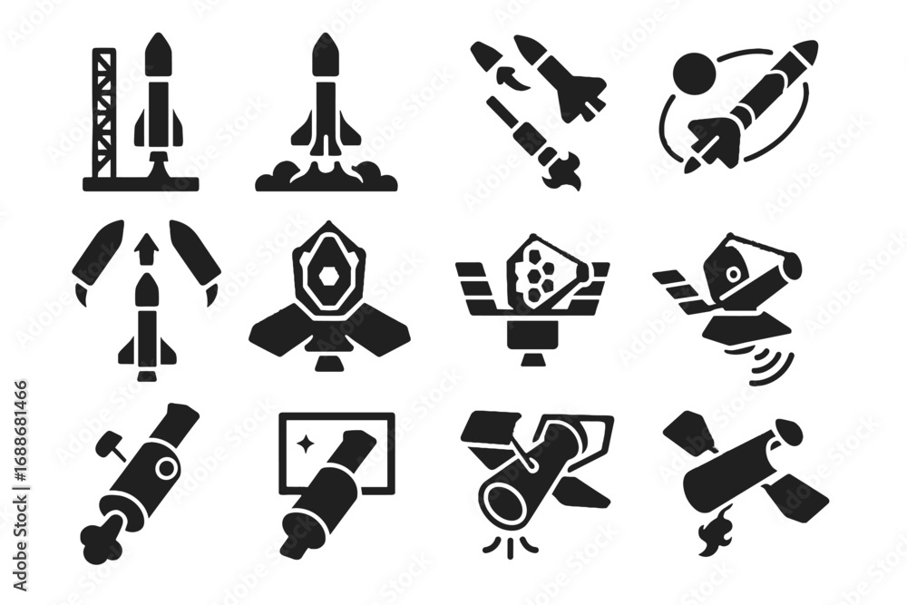 Poster insertion icon imaging vector stage panel space system cooling telescope unfolding