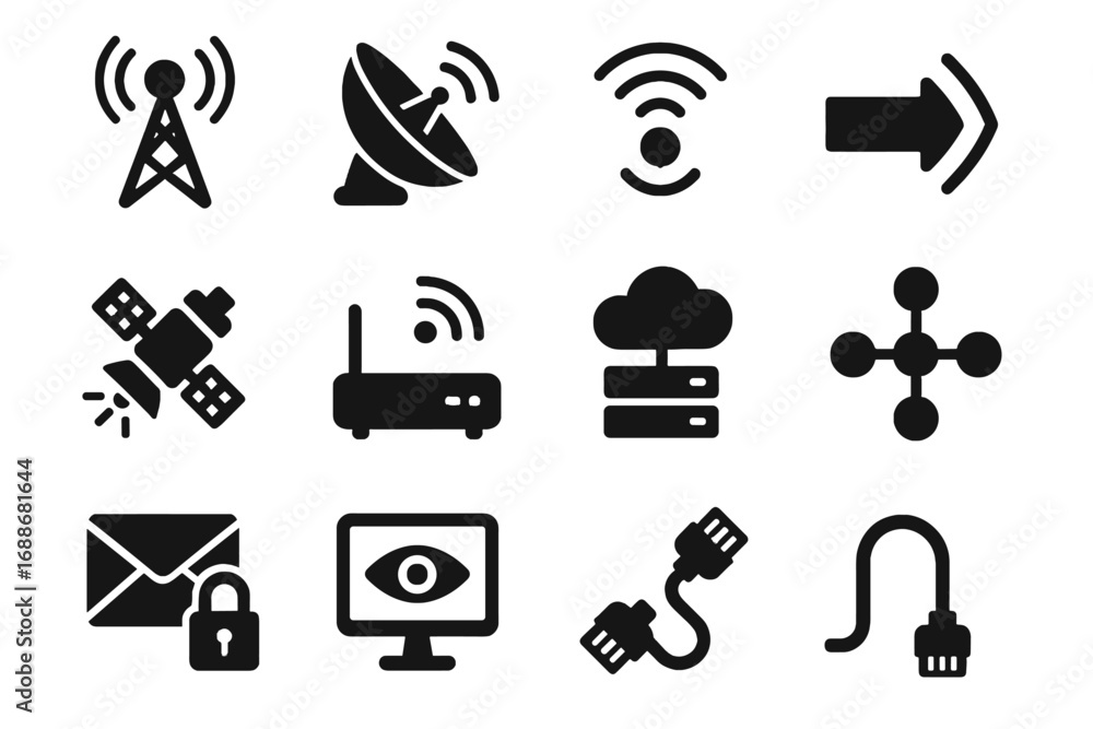 Aufkleber volcanic data radio node vector cable link live icon cloud sensor server