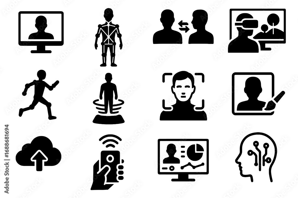Aufkleber holographic virtual twin motion vector data storage icon ai model capture icons