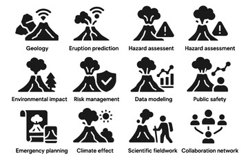 Fototapeta premium Data vector icon safety study volcano emergency planning risk icons scientific research