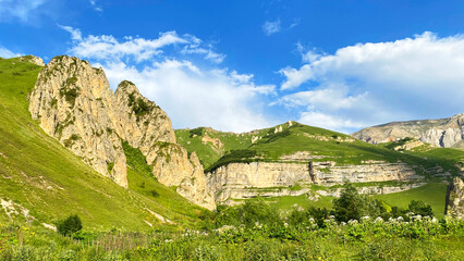 Trekking in the picturesque mountains. Hiking near the village of Laza in Azerbaijan. A beautiful...