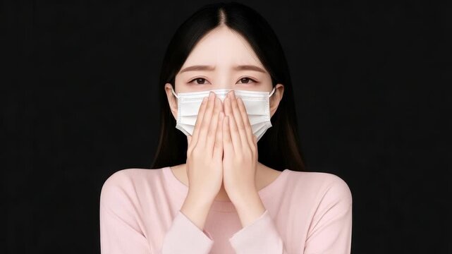A person experiences discomfort and distress while wearing a mask, reflecting the impact of a cold virus. This moment highlights the challenges of managing health in everyday situations