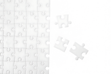 Assembling White Jigsaw Puzzle With Loose Pieces blank isolated on a transparent background