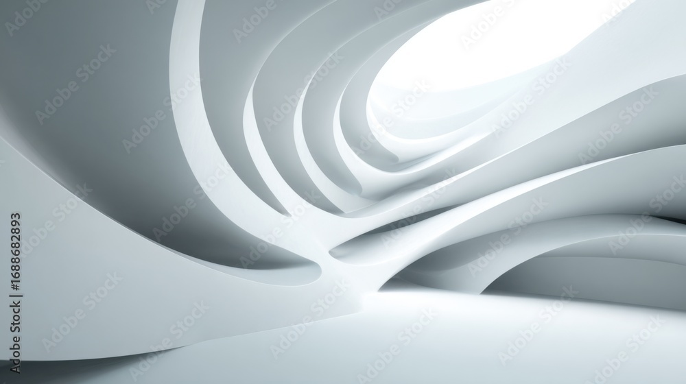 Poster subtle curves and smooth surfaces define this architectural interior, enhanced by bright natural lig