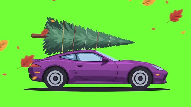 Car with Christmas Tree Flat Icon &ndash; Holiday Travel Vector Design