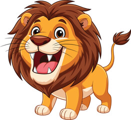 Smiling cartoon lion with big mane and open mouth, cute wild jungle animal character vector illustration for kids and safari design. © Creatives Sakib