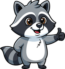 Smiling Cartoon Raccoon Standing and Giving Thumbs Up - Cute Forest Animal Vector Illustration for Kids, Education, and Graphic Design Use