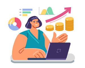 Financial analyst and investor monitoring dividend growth. Statistic report, data analysis, business planning finance
