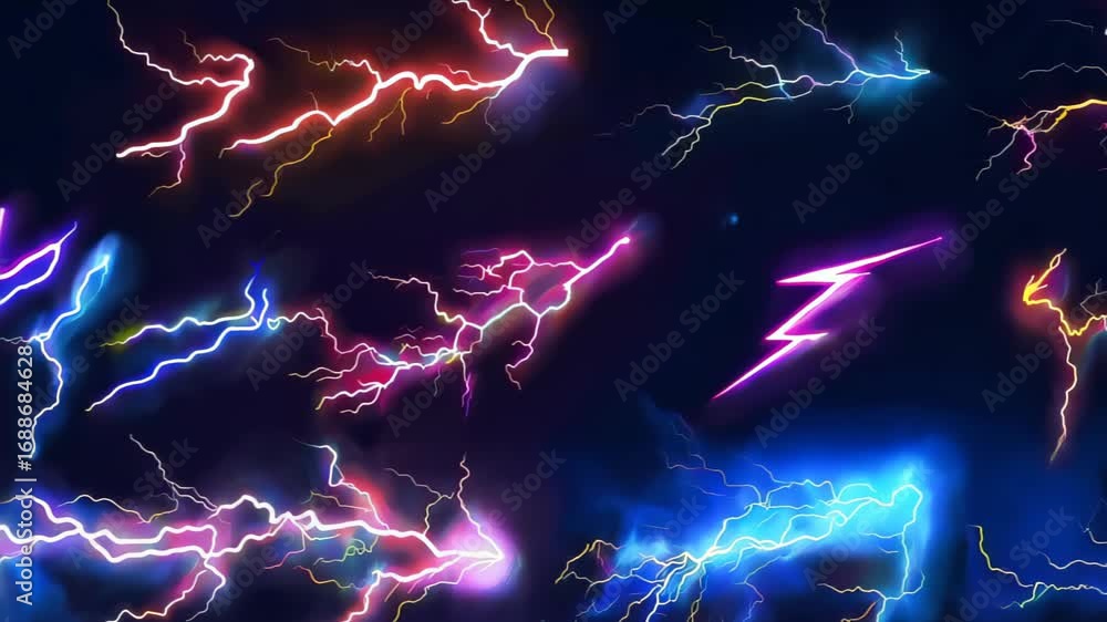 Poster this captivating abstract image showcases vibrant electric lightning strikes in various colors, crea