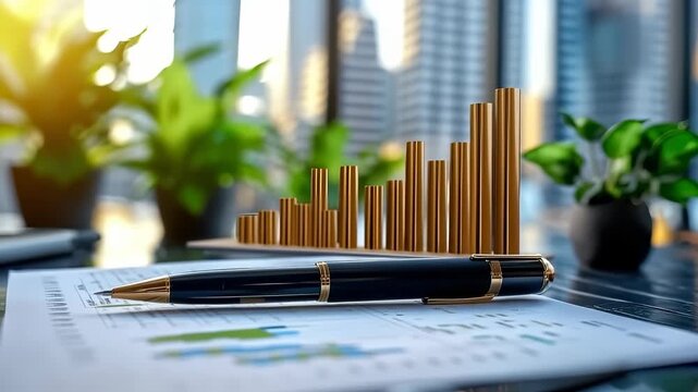This office presents a detailed transaction chart depicting investment analysis and market sales. A pen rests on the paperwork showing recent sales data, presented in a clear video