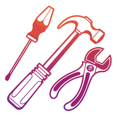 Vector artwork of hammer, spade, pliers, and repair tools for handyman and construction work