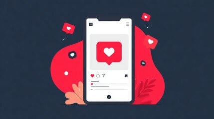 Social media love and dating app smartphone with heart icons illustration