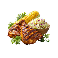 Grilled Chicken Legs with Corn on the Cob and Coleslaw