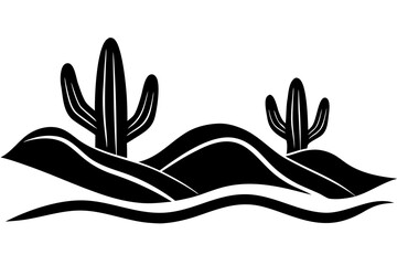 Desert dunes with cactus silhouette vector