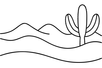 Desert dunes with cactus silhouette vector