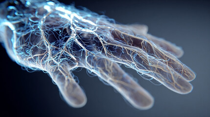 Fototapeta premium Detailed Artistic Visualization of Human Hand with Complex Neural Network
