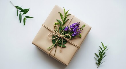 Beautifully Wrapped Gift Box With Greenery and Flowers