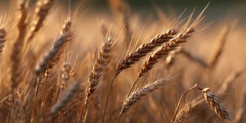 Obraz premium The Golden Wheat Ears Swaying in a Fields of Abundance During Sunset